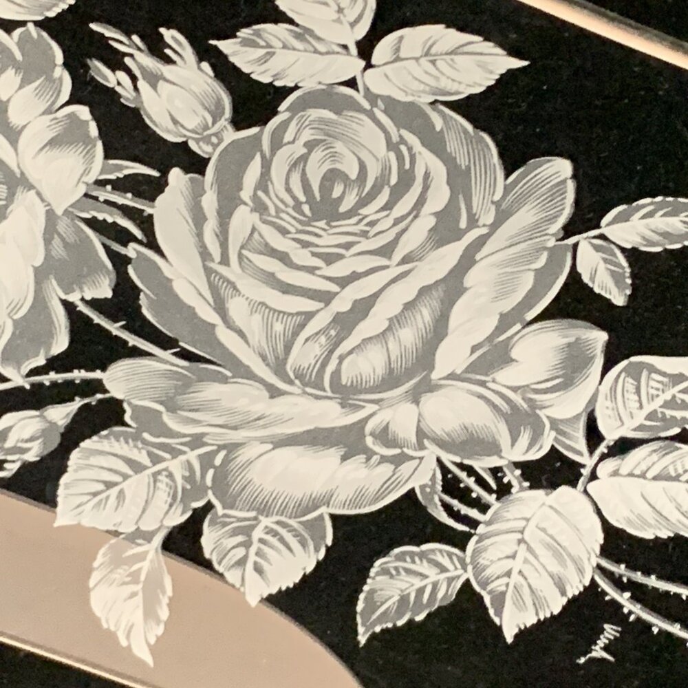Vintage Rockwell Sterling Silver Overlay Clear Glass Rose Serving Tray 11.75" - Picture 6 of 8